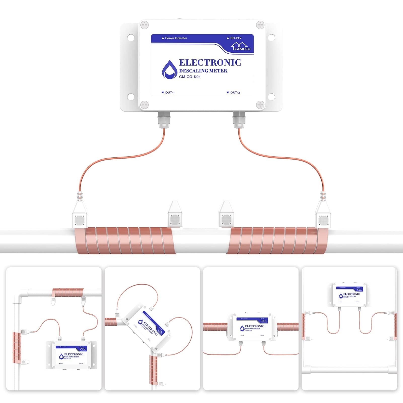 CAMECO Whole House - Sistema anticalcare per acqua dura, alternativo elettronico, senza sale, senza addolcitore per acqua salata, rimozione di calcare e ruggine, riduce la durezza