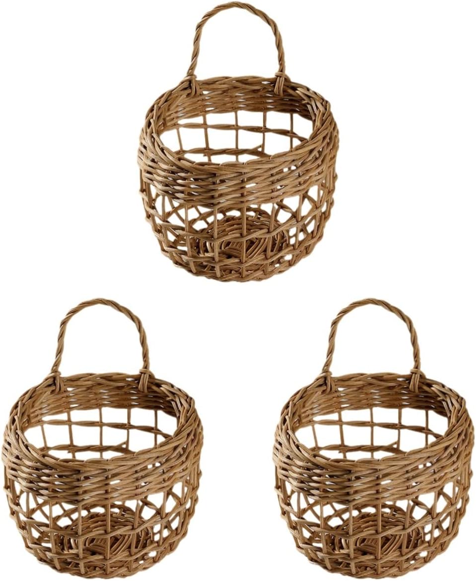 STOBAZA 3pcs Hanging Woven Basket for Flowers and Kitchen Storage Hollow Design Organizer for Garlic Eggs and Decor Elegant Rattan Craft Random