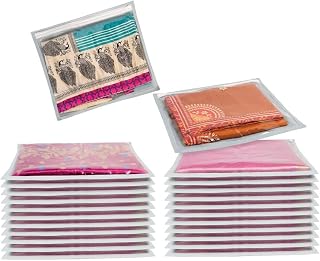 HomeStrap Polypropylene Set of 24 Single Saree Covers | Transparent Top, Foldable & Zip Closure | Clothes Storage Bag & Wa... Price In India