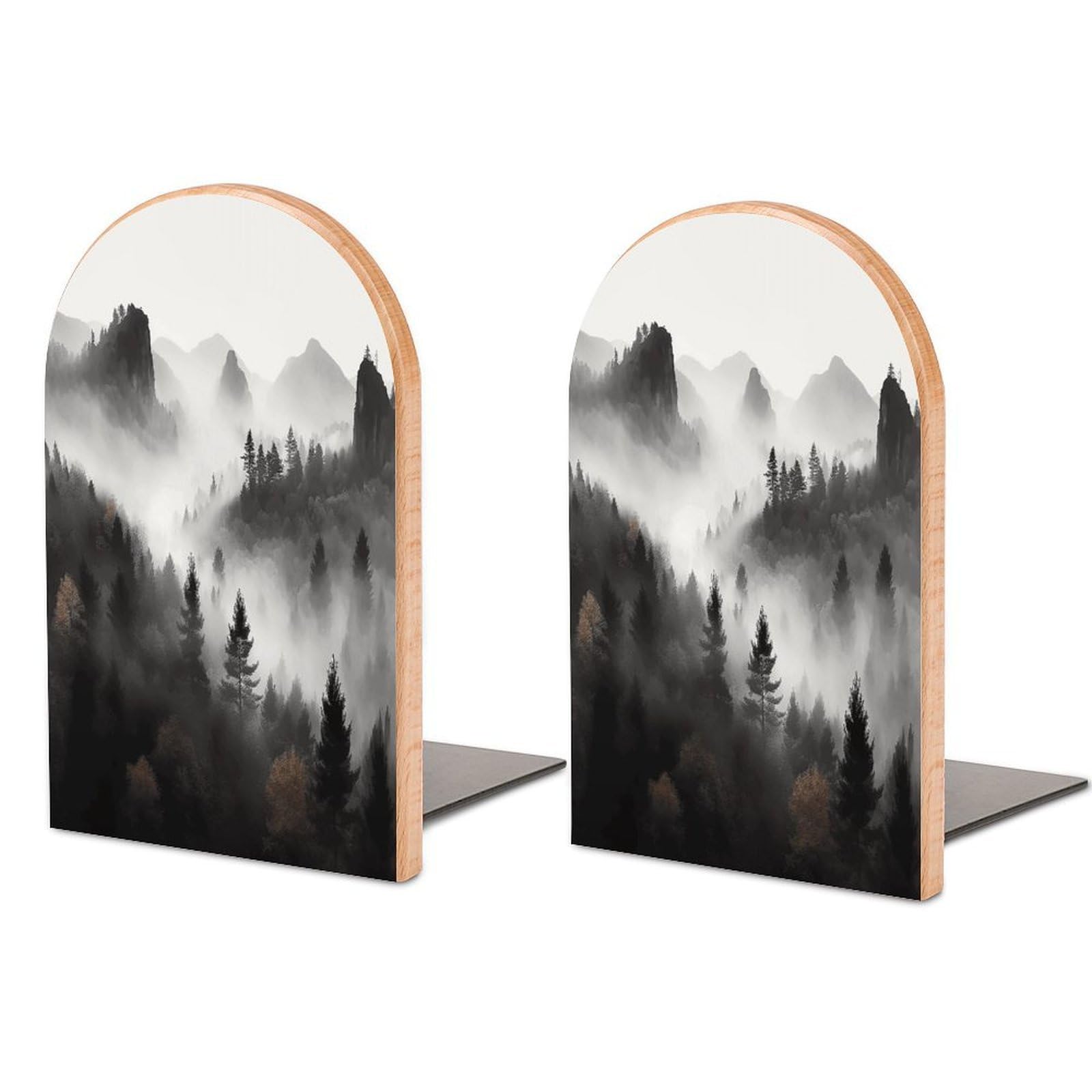 Sujetalibros de madera con diseño de bosque para estantes decorativos