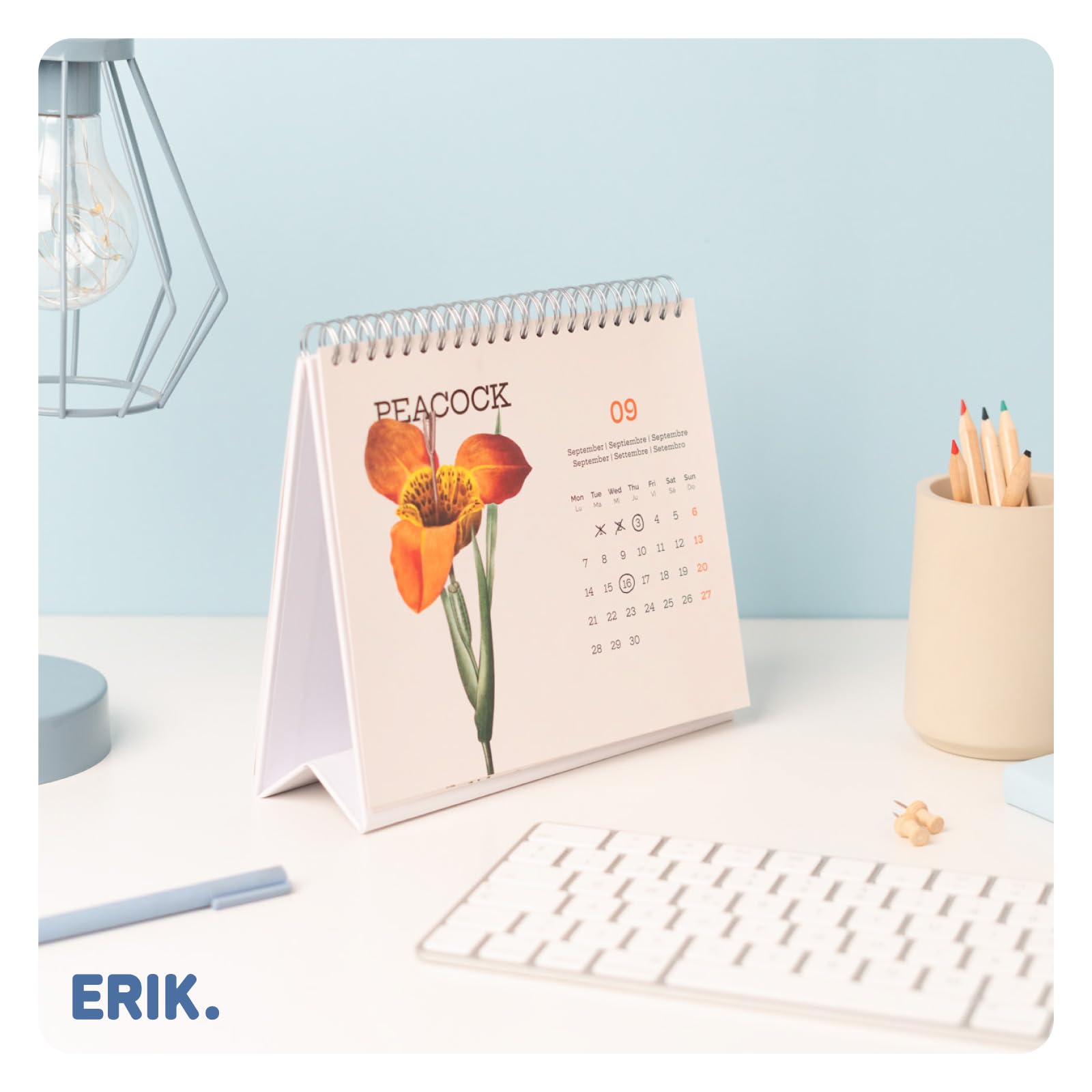 Calendrier De Bureau 2026 - Design Fleurs Vintage, Papier épais 300g
