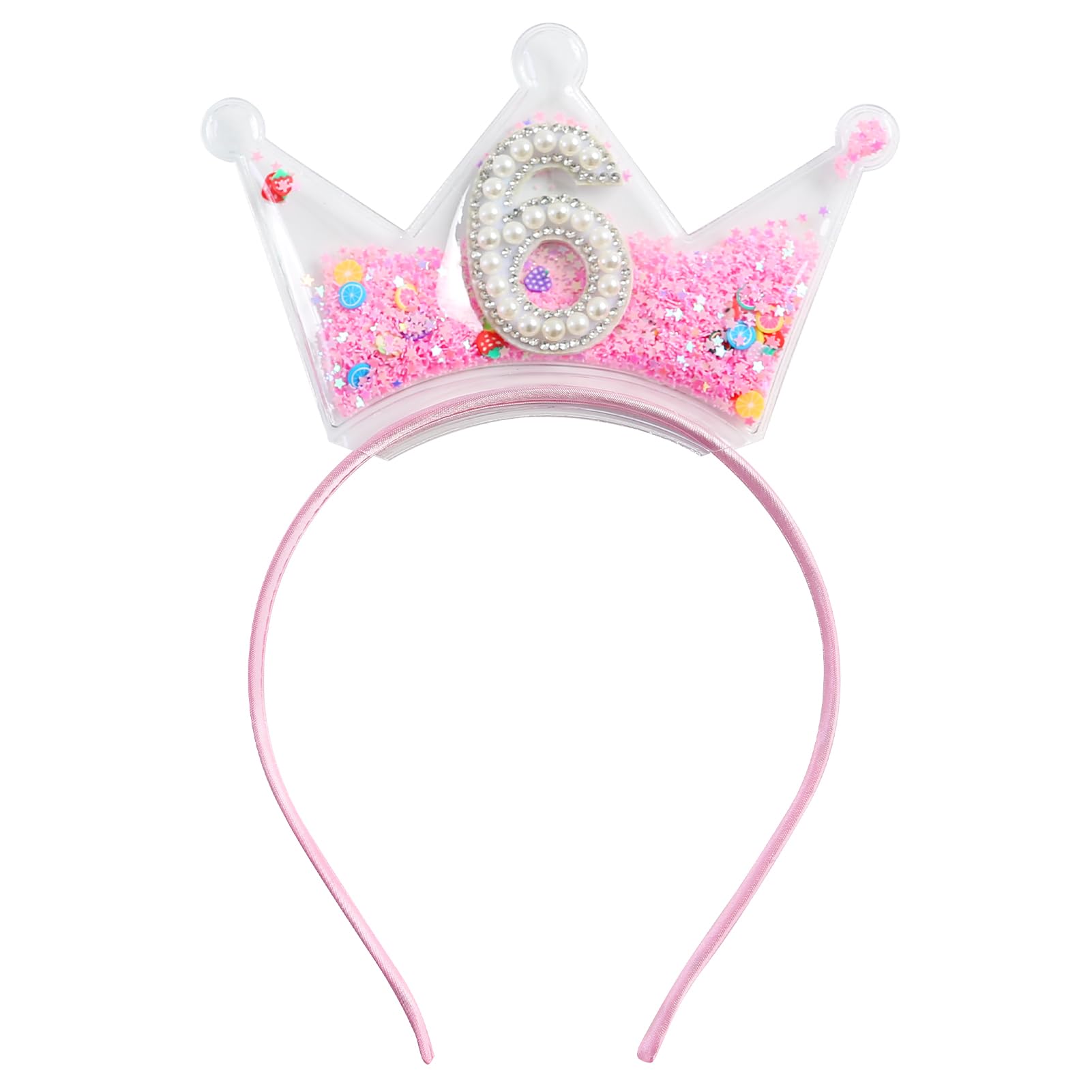 Fancheer Birthday Crown Headband for Toddler Girls 2 3 4 5 6 7 8 Years Princess Tiara Pink Hair Accessories for Six 6th Birthday