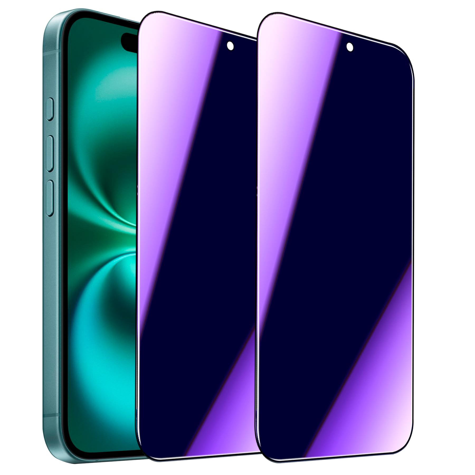 SOOPUR 2 Pack Compatible with iPhone 16 / iPhone 15 Privacy Screen Protector, Anti-Spy Anti-Blue Light Eye Protection Tempered Glass Film 6.1'', Scratch Resistant, Full Coverage, Case Friendly