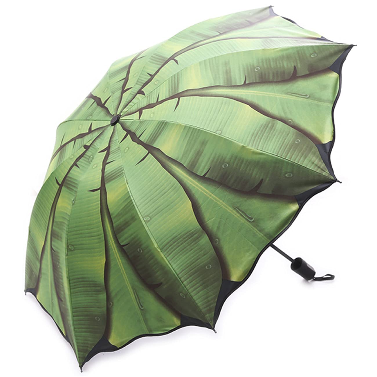 GLAMDAILY Banana Leaf Travel UV Umbrella - Umbrellas for Rain Windproof Strong Compact Umbrella for Sun and Rain