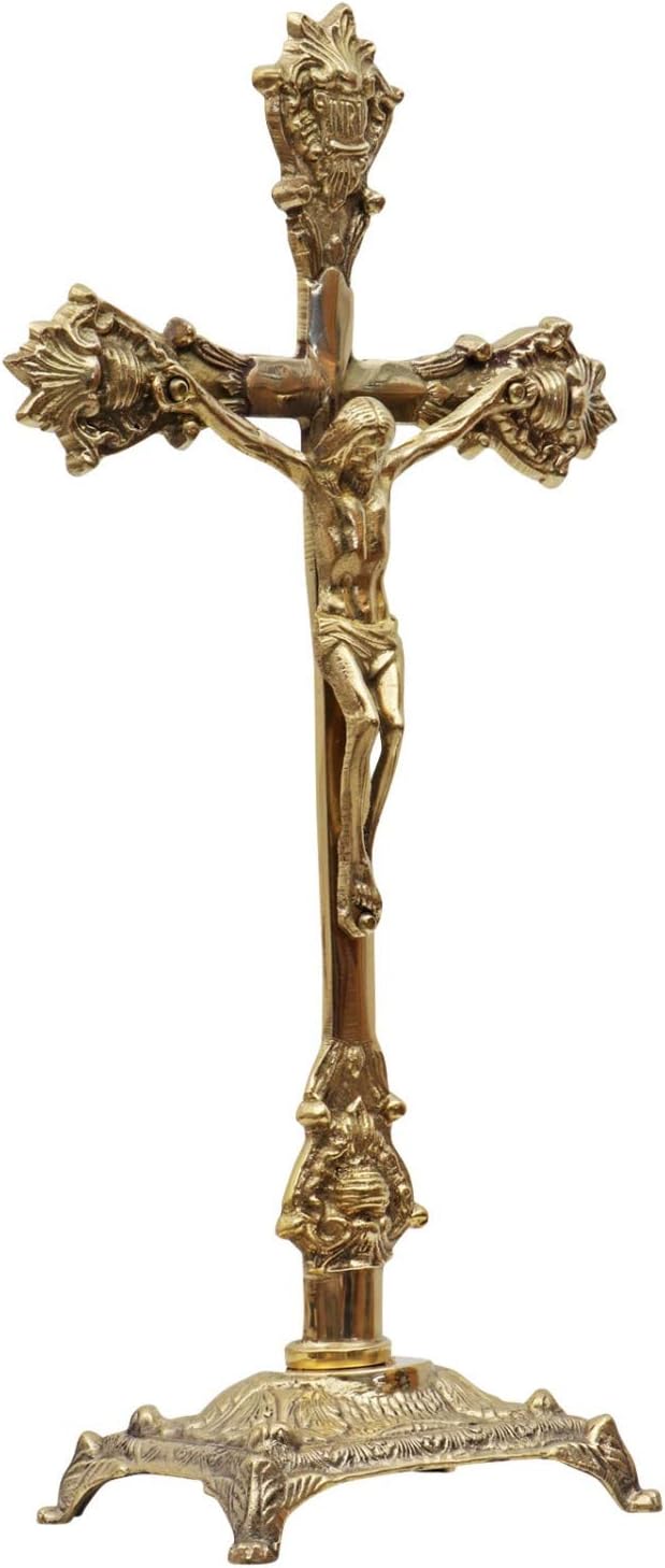 aubaho Crucifix cross stand cross brass in nostalgia anitque style 39cm