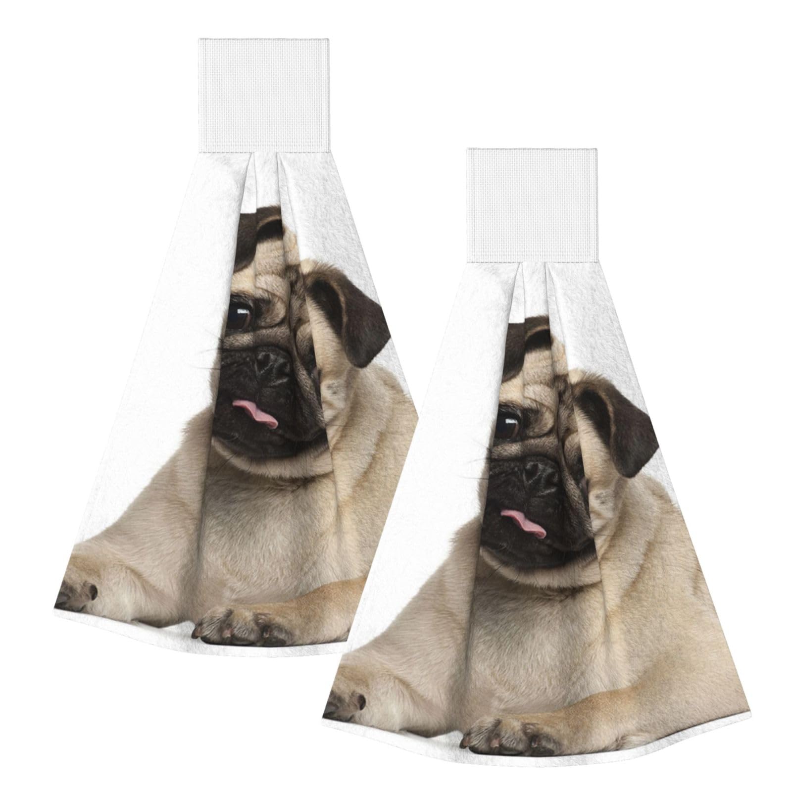 DOPKLNA 9 Month Old Pug Puppy, 2 Pcs Hanging Coral Fiber Hand Towels for Bathroom, Absorbent Kitchen Towels