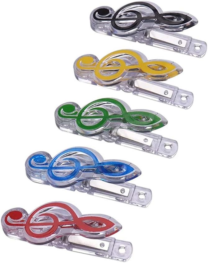 IronBuddy 10 Pack Music Note Clips Music Clips Page Holder Plastic Sheet Clips Book Clips Bookmarks Stationery Clips for Paper (Multicolor Transparent)