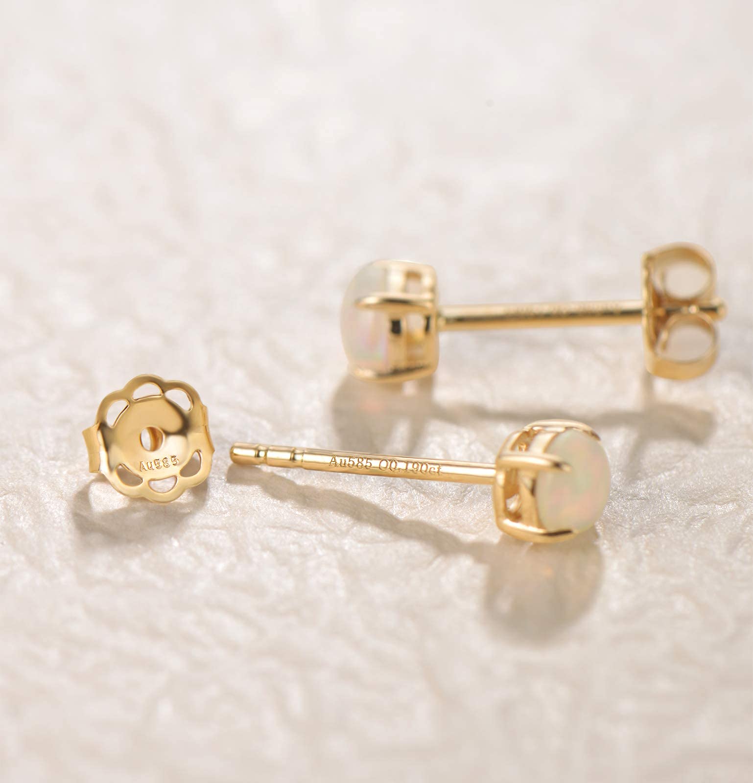 FANCIME Solide 14 Karat 585 Weiß Gold Klein Ohrstecker Ohrringe mit Edelstein Schmuck für Damen Mädchen Mama mit Geschenk Box, Durchmesser: 4 mm