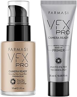 FARMASI Full Coverage Foundation 10 Makeup,(Natural Beige)30 mL Liquid Cream, Lightweight Long Lasting Coverage, Breathable Skin Moisturizer with Color True Matte Blending, Face Makeup, VFX PRO Camera-Ready Primer,Advanced Pore Minimizer for Dry,25 mL