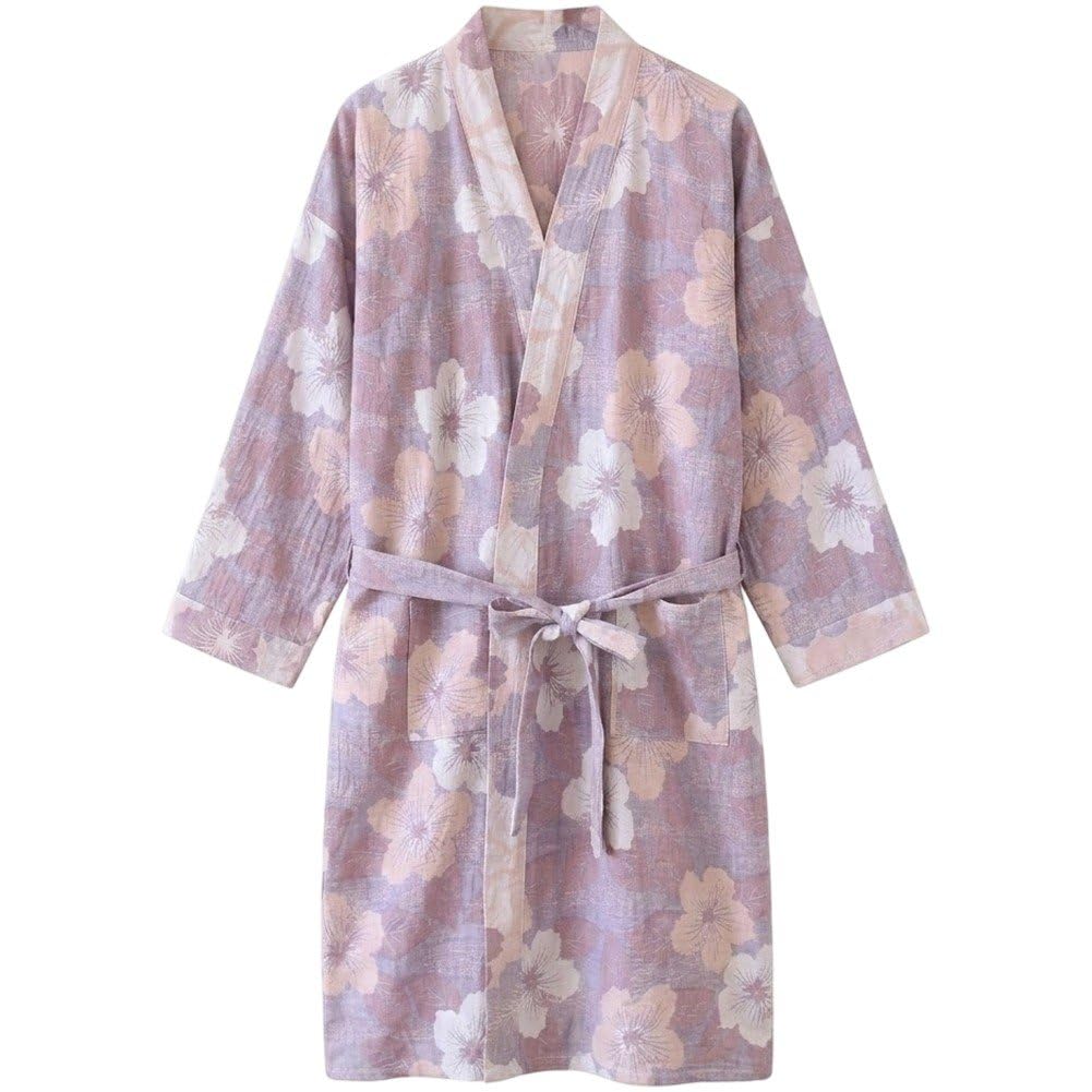 Ppmter Japanese Kimono Robe for Women Cotton Japanese Yukata Kimono Robes Bathrobe Loungewear Sleepwear