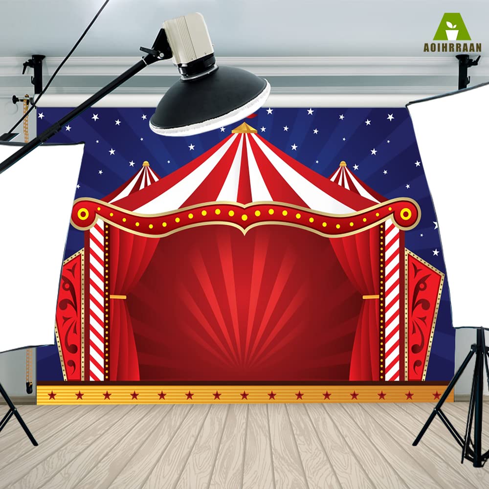 Aoihrraan 3x2m Circo Sfondo Rosso A Righe Tenda Stellato Cielo Notte Carnevale Fotografia Sfondo Neonato Bambino Doccia Compleanno Festa Decorazione Bambini Ragazzo Ragazza Ritratto Foto Prop