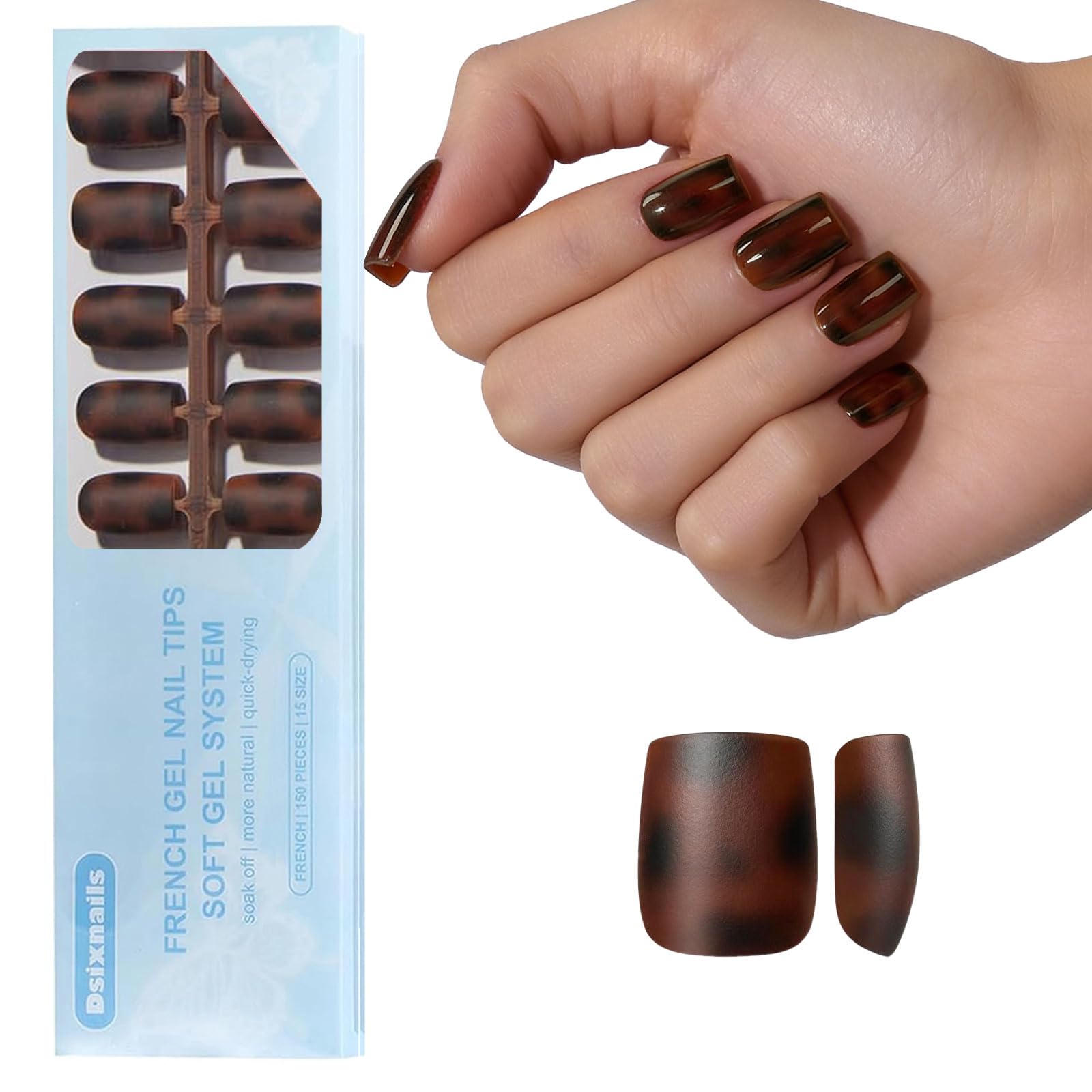 Dsixnails Tortoiseshell Press on Nails, Short Square Matte, 150Pcs