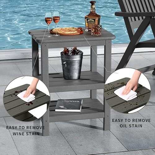 Ferfalder 3 Tier Outdoor Side Table Adirondack Side Table Hdpe End Table Patio Side Table Rectangle Tables For Outdoor Backyard Garden Balcony Grey #TOP3