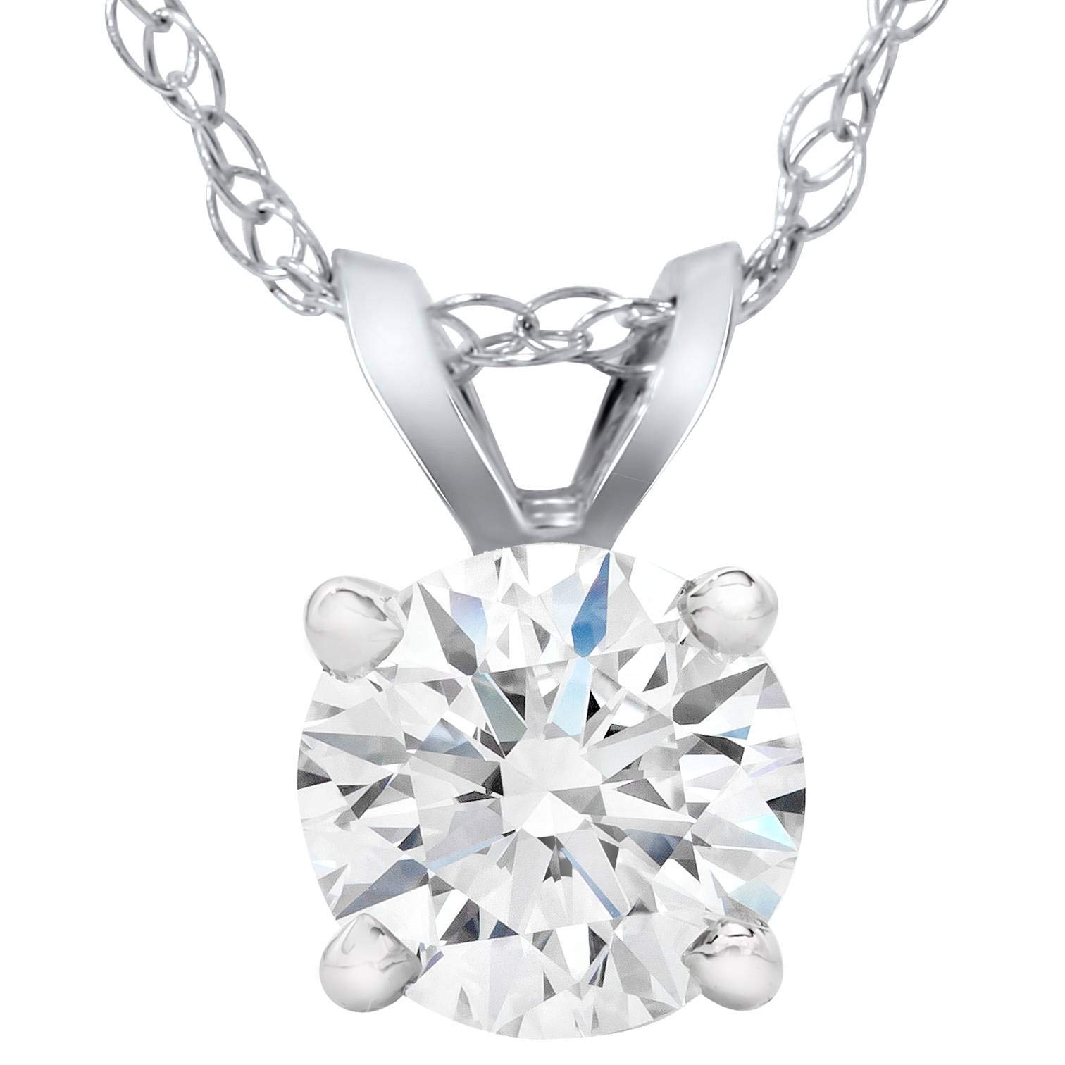 P3 POMPEII3 Certified 3/4Ct Lab Grown Round Cut Diamond Pendant Necklace 14K White Gold