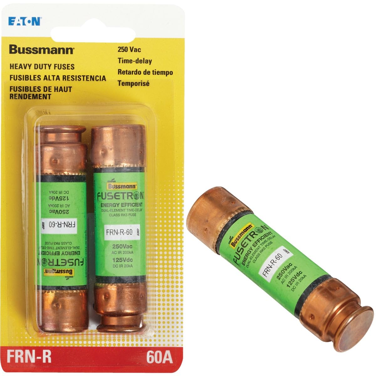 Bußmann BP/frn-r-60 60 Amp Fusetron Dual Element Träge Strombegrenzung Class RK5 Sicherung, 250 V, kardiert UL Listed, 2er Pack