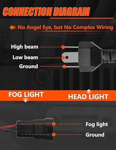 Miniatura 4 de UNI-SHINE 2 faros delanteros LED redondos de 7 pulgadas + 2 luces antiniebla LED de 4 pulgadas aprobadas por DOT H6024 JK TJ HiLo Beam compatible
