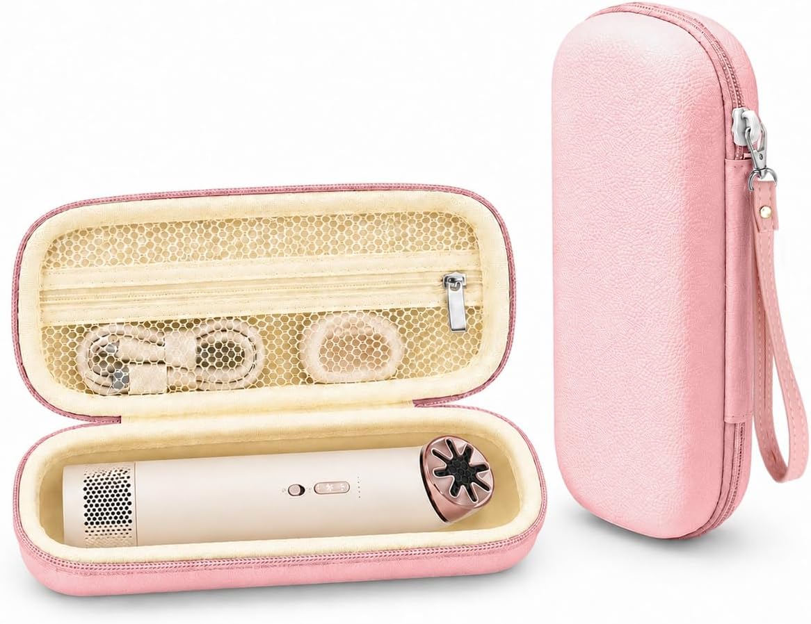 Carrying Case Compatible with Dyson HushJet Mini Cool Fan, Hard EVA Protective Storage Case with PU Leather Exterior, Mesh Pocket, Wrist Strap, Portable Travel Organizer for Fan and Accessories, Pink