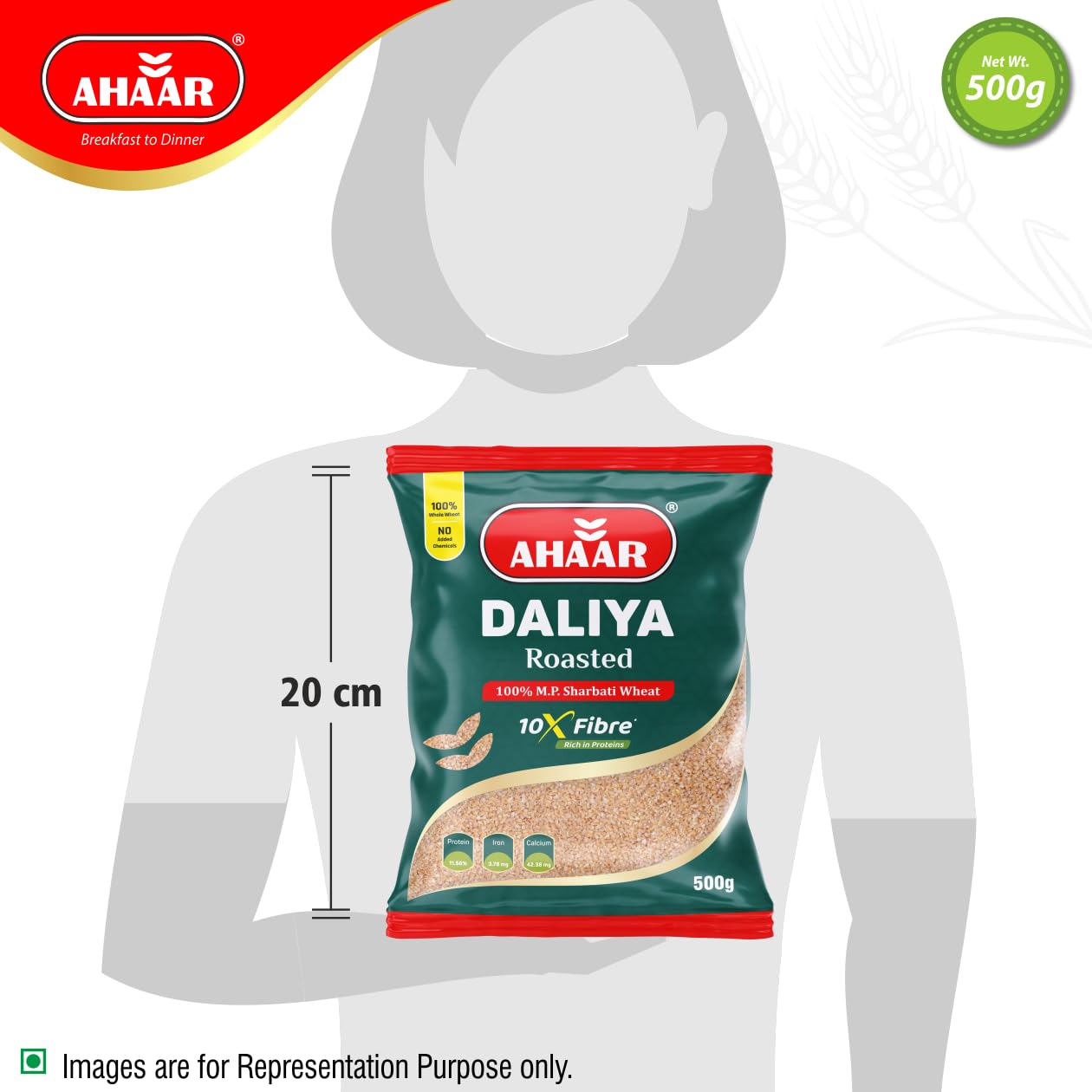 Ahaar Roasted Daliya 1Kg | 100% MP Sharbati Wheat Dalia (500g X 2 Pack) - Image 3 thumbnail