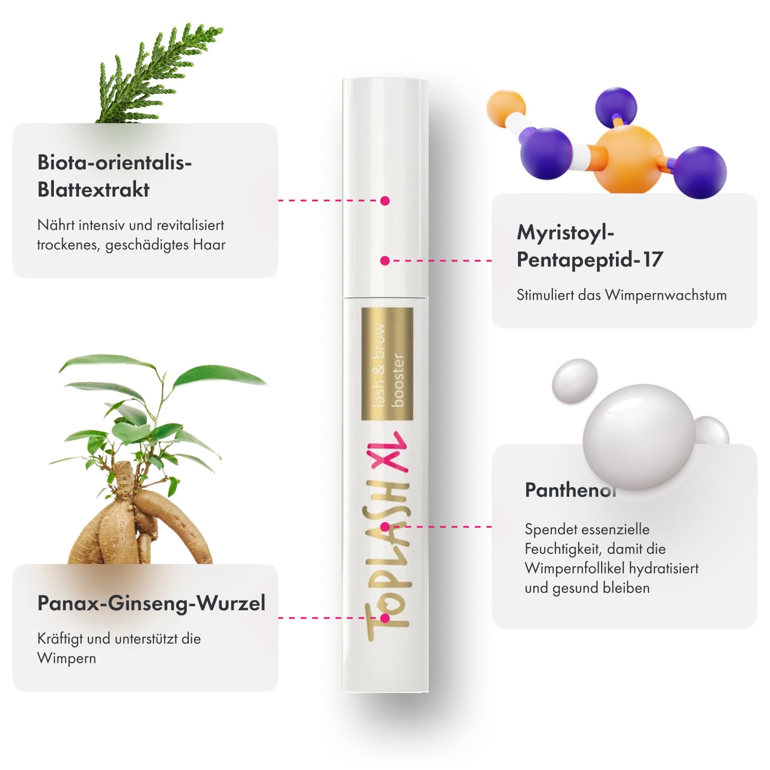 Toplash XL Wimpern- und Augenbrauen-Booster - Wachstumsserum mit Wimpern- und Augenbrauenverstärker - fördert gesunde, kräftige Wimpern - mit natürlichen Potanicals und Peptiden - 6 ml