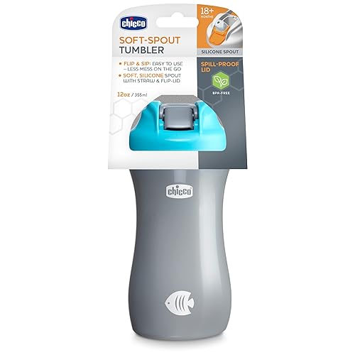 Miniatura 7 de Chicco Vaso de boquilla suave de 12 onzas con popote de silicona y tapa a prueba de derrames, asa de transporte integrada, apto para lavavajillas,