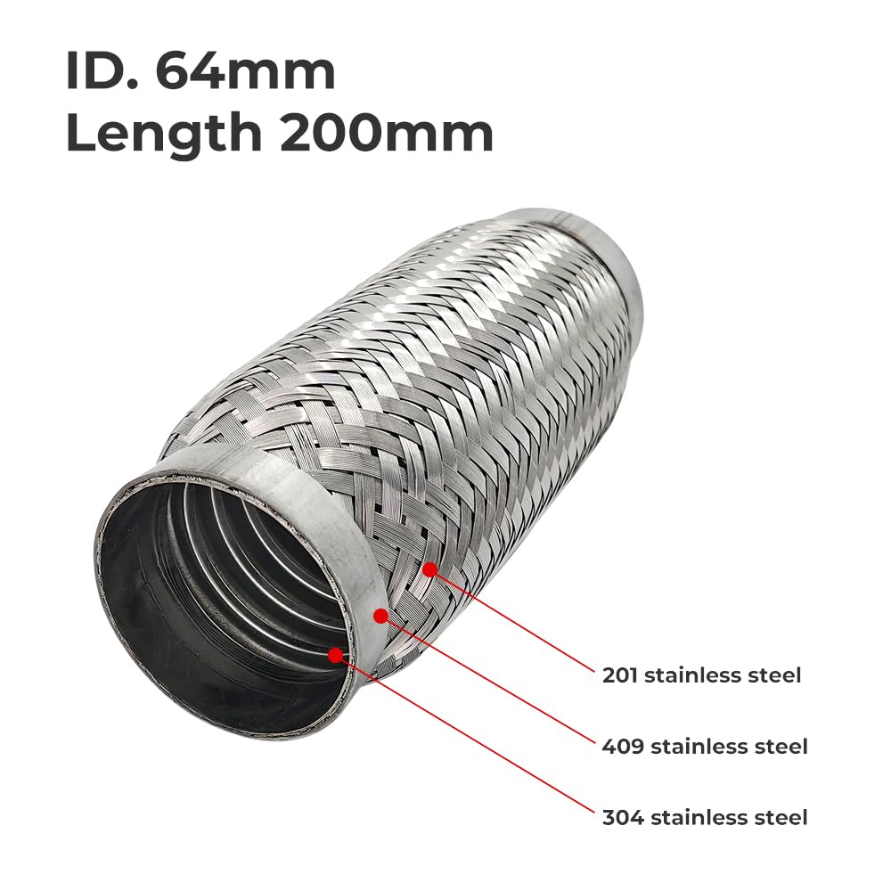 uniwersalna rura wydechowa 45mm 64mm Elastyczne rury wydechowe samochodowe złącze Mieszek pleciony Rury tłumika ze stali nierdzewnej Uniwersalne Tłumik końcowy(64-200mm)
