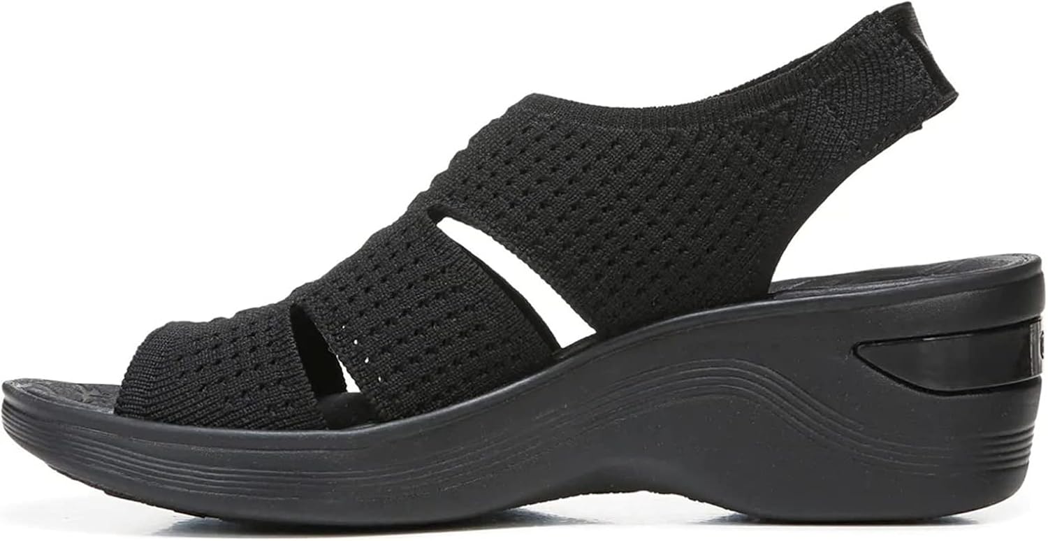 BZees Womens Double Up Sandal Black Knit 7.5 M