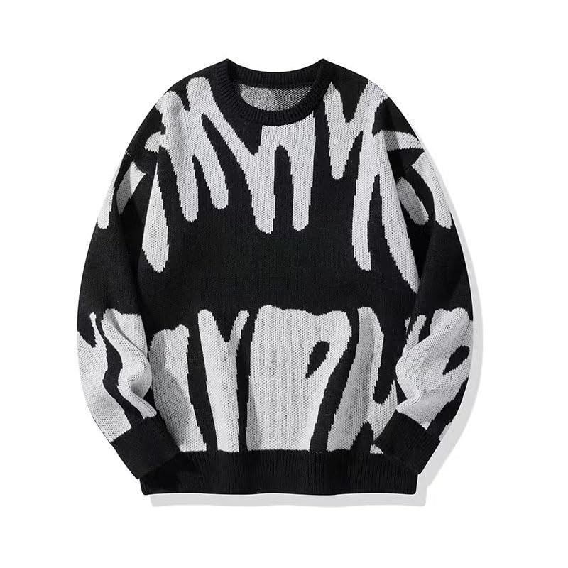 Men's Oversized Sweater Graphic Color Block Knitted Pullover Sweater Streetwear Tops