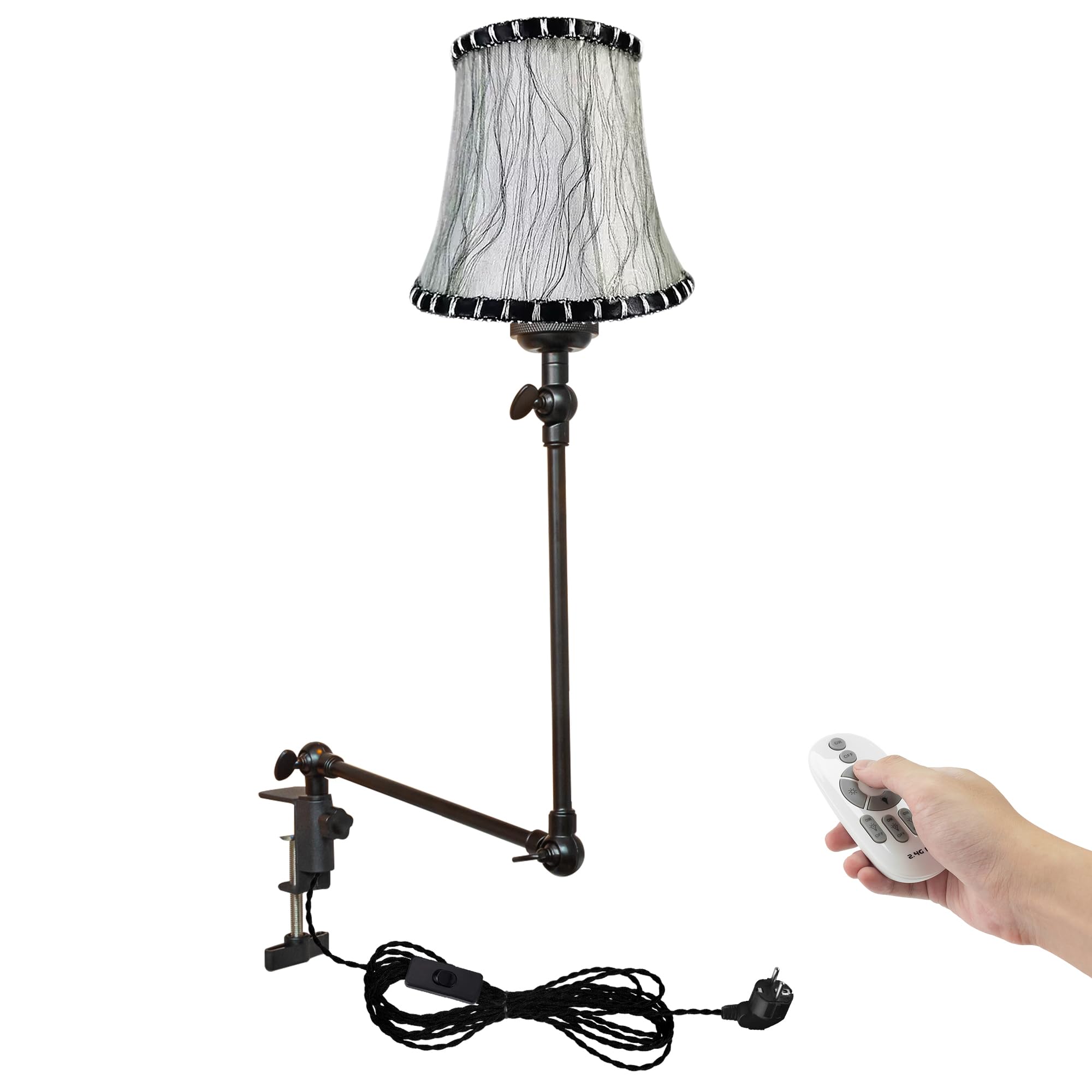 Klemmleuchte mit Fernsteuerung,1 Packung Leselampe mit 2,5 m Kabel, Dimmbar Nachttischlampe,Augenpflege Schreibtischlampe für Büro Heimgebrauch, E27 Lampenhalterung - DZ0330/2