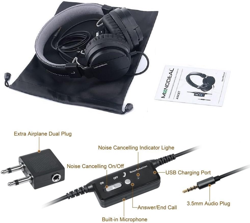 MONODEAL MD-ANC5 inline controller with ANC switch, microphone, and charging port