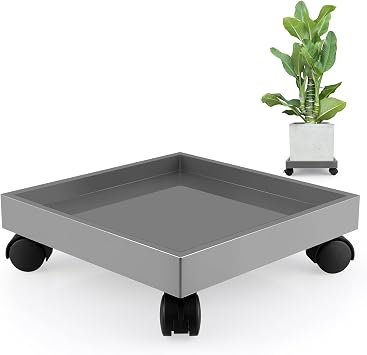 Plant Caddy with Wheels, 11" Square Plant Pallet, Plant Pot Trolley Grey