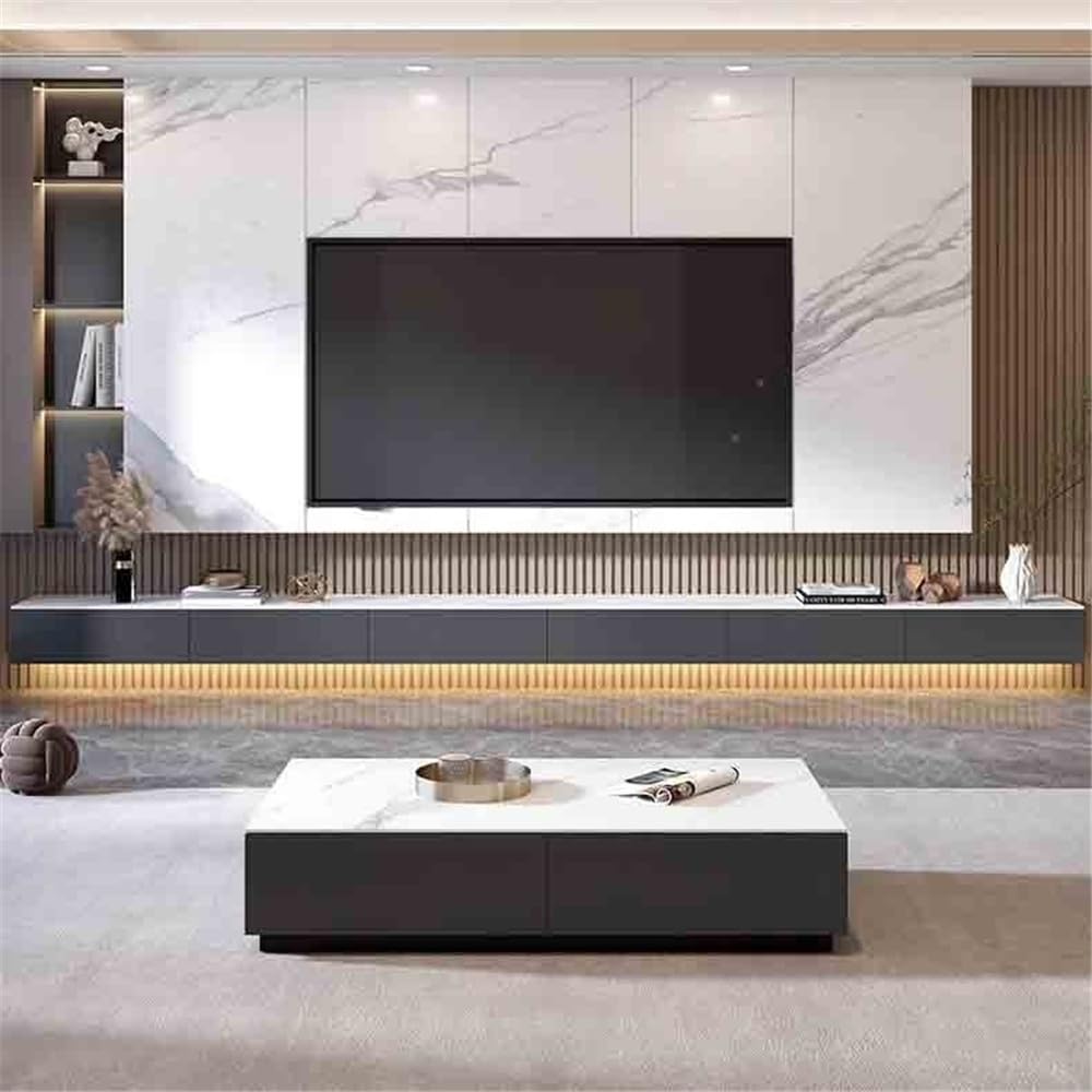 Supporto TV galleggiante montato a parete Supporto TV sospeso a parete con cassetti portaoggetti, centro di intrattenimento moderno e stretto con scrivania in ardesia for soggiorno camera da letto ﻿ M