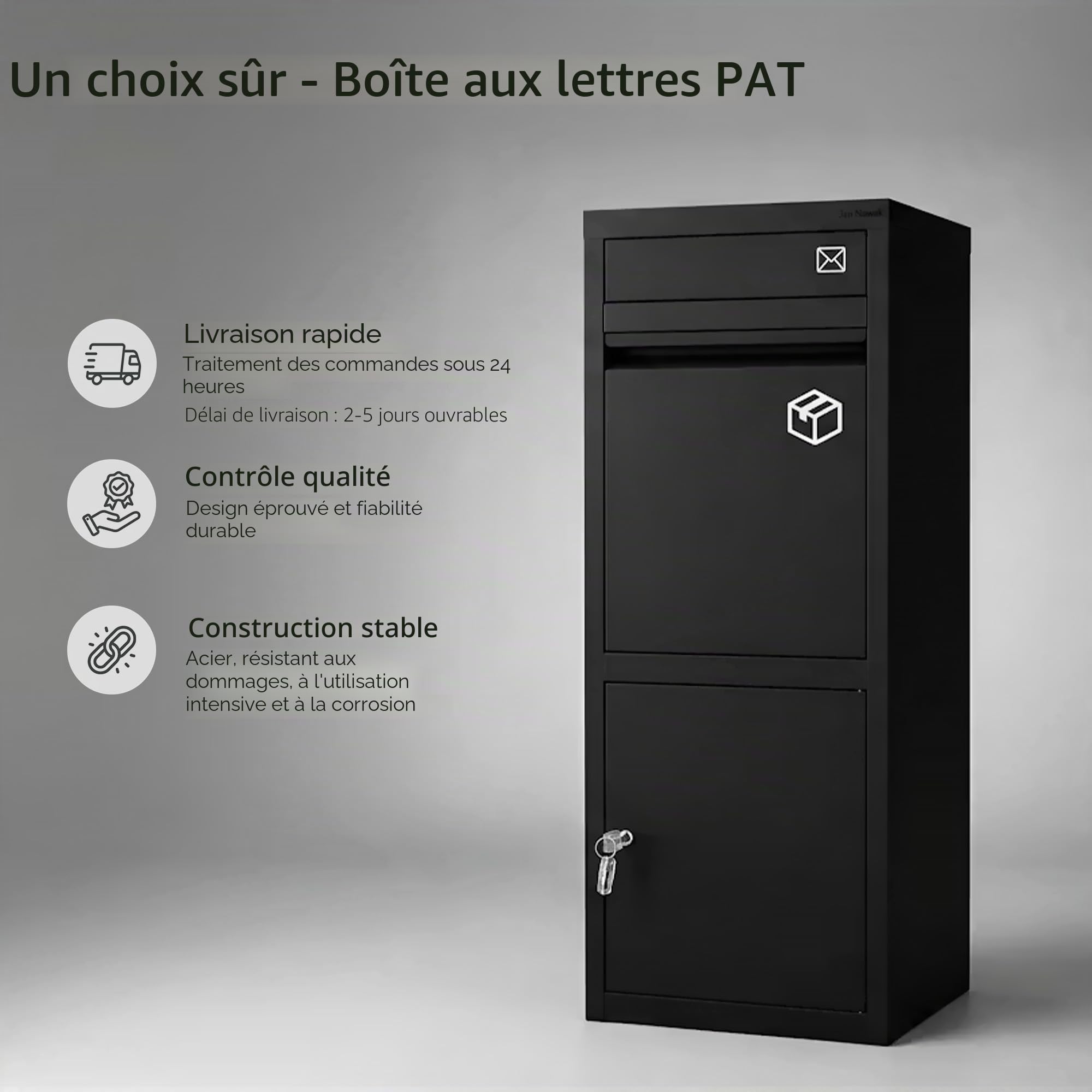Jan Nowak boîte à Colis boîte aux Lettres Colis boîte aux Lettres avec Compartiment Colis boîte de dépôt Colis Acier extérieur verrouillable antivol sur Pied 102 x 41 x 38 cm