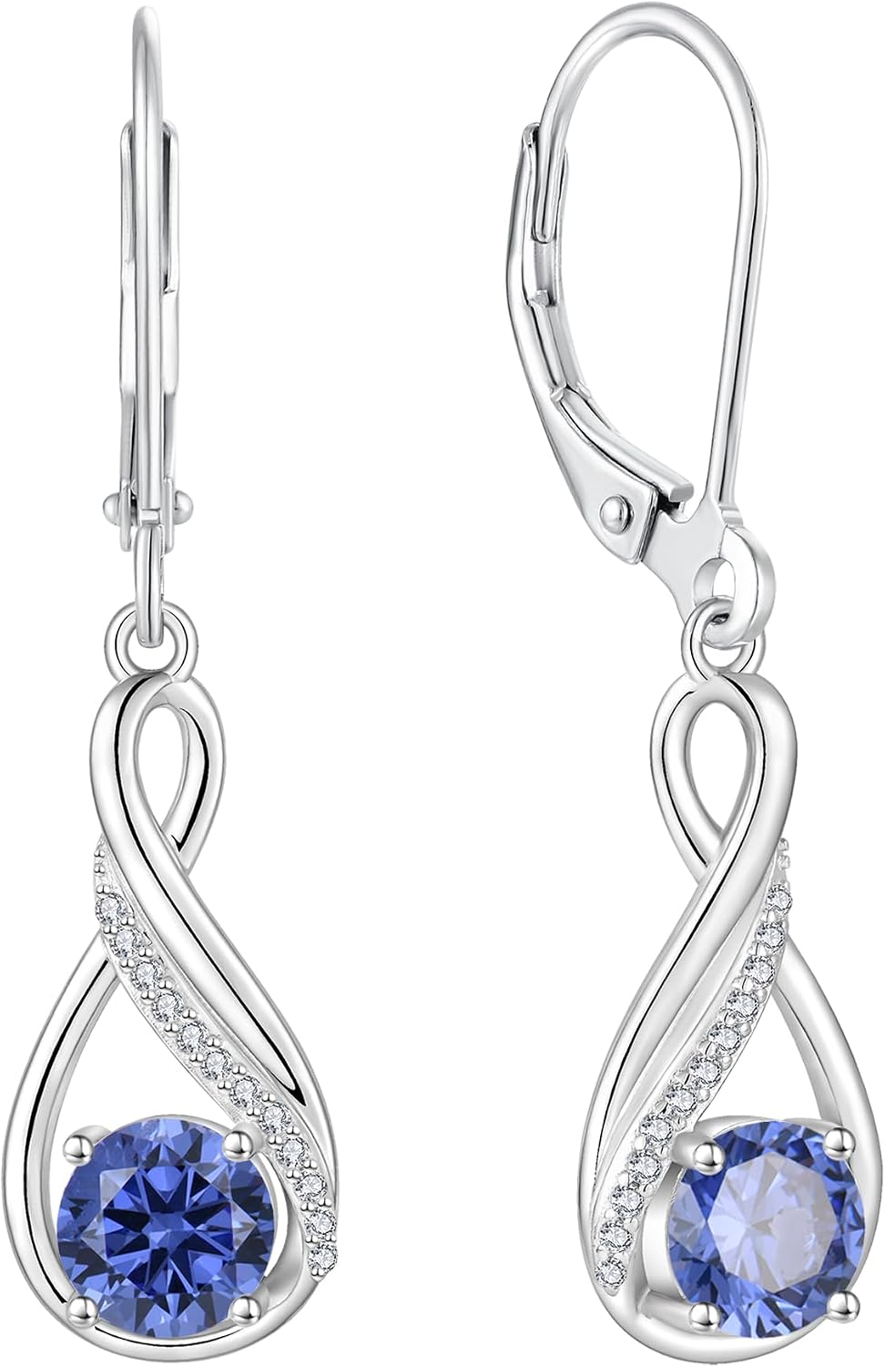 925 Sterling Silver Earrings Cubic Zirconia Infinity Leverback Dangle Drop Earrings Birthday Gift for Women