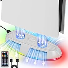 Allnice PS5 Stand with Cooling Fan PS5 Cooling Station Built-in LED Light with IR Remote PS5 Fan Cooler System PS5 Vertical Base for Playstation 5 Disc/Digital Edition
