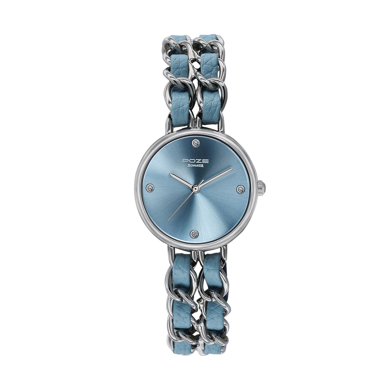 Sonata Poze 9 with Quartz Analog Blue Dial IPS+Blue Metal+ Leather Strap Watch for Women - SP80192KD01W