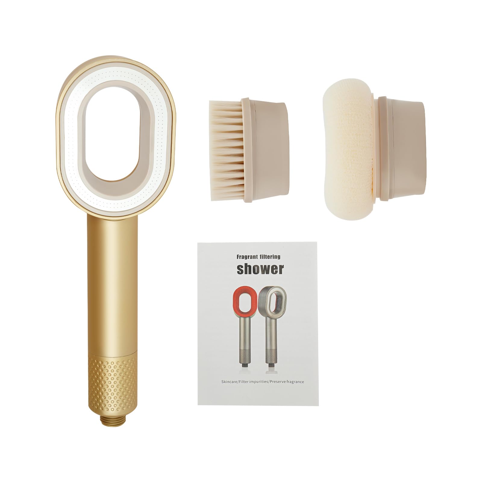 Soffione doccia con testina in spugna e testina e filtro a carbone lungo per acqua pulita, doccetta ergonomica con 200 microugelli e texture antiscivolo per la cura della pelle e il relax (oro)
