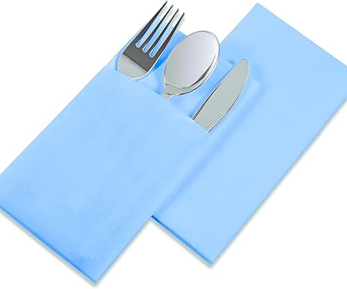 Miniatura 3 de Servilletas desechables de color azul oscuro, paquete de 50 servilletas de papel de tacto de lino con bolsillo integrado para cubiertos, tela