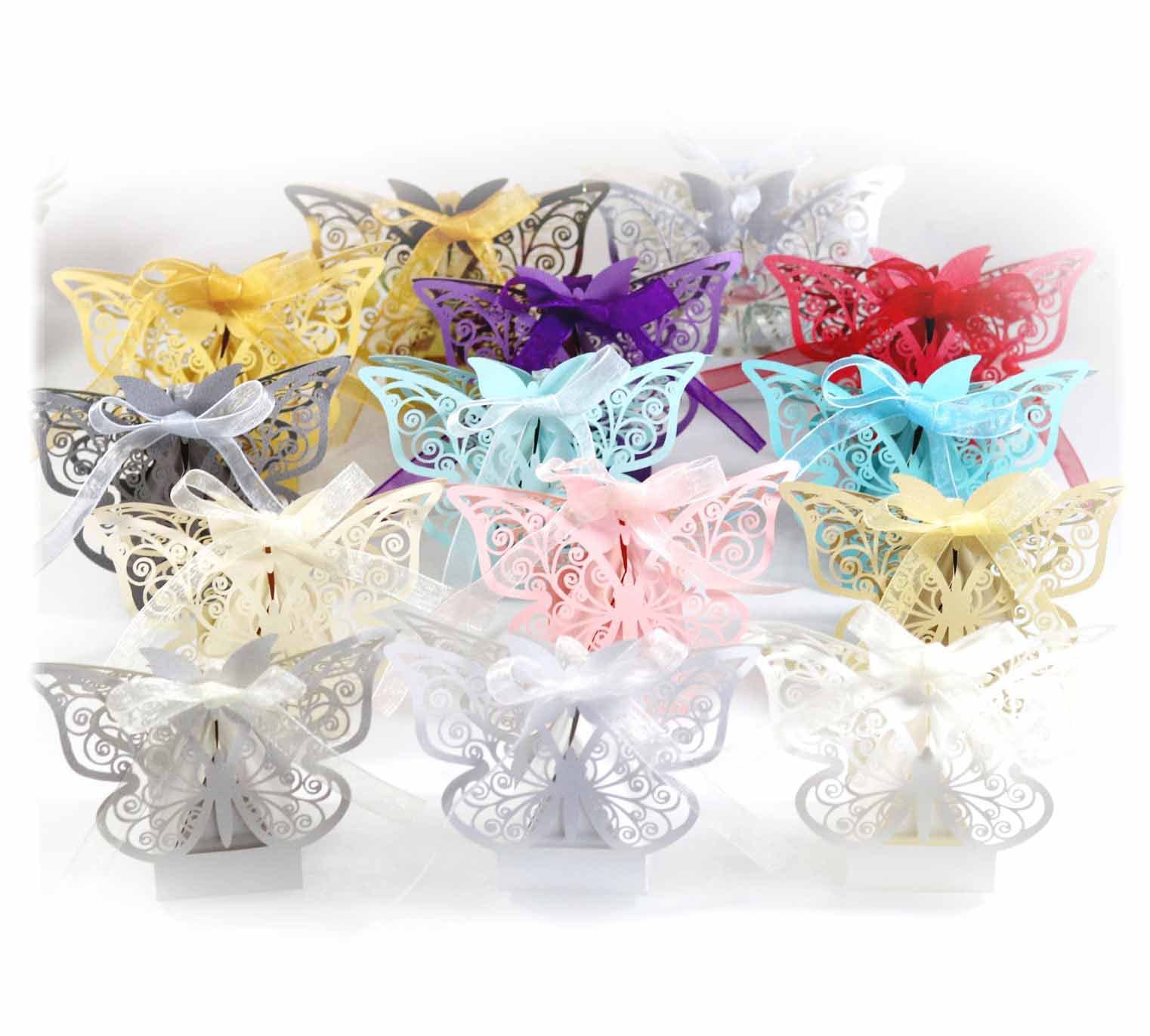 Wambere 50 scatole di caramelle a forma di farfalla, per matrimoni, battesimi, bomboniere, scatola regalo, scatola da tavolo, bomboniere, scatole per