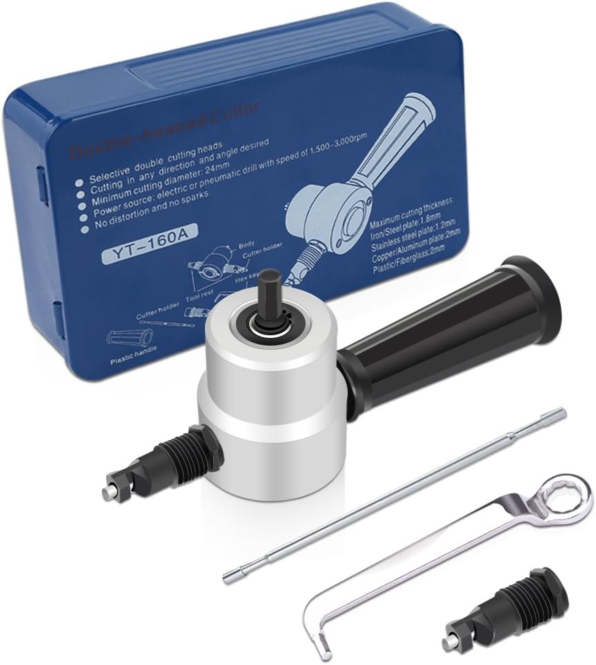 Double Head Metal Sheet Nibbler Cutter Drill Attachment with Wrench and