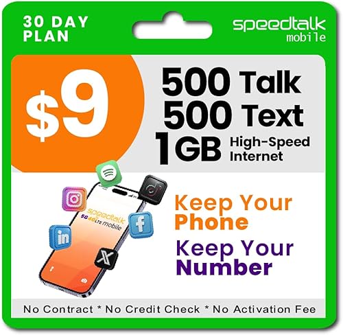 SpeedTalk Mobile Plan celular para teléfonos inteligentes y teléfonos celulares, texto ilimitado + 500 minutos de conversación y 500 MB de datos SpeedTalk Mobile Plan celular para teléfonos inteligentes y teléfonos celulares, texto ilimitado + 500 minutos de conversación y 500 MB de datos