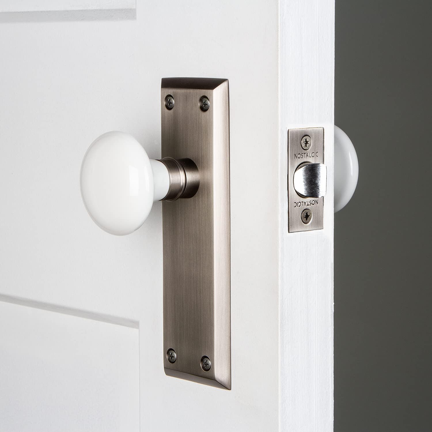 Nostalgic Warehouse New York Plate & Interior White Porcelain Round Door Knob