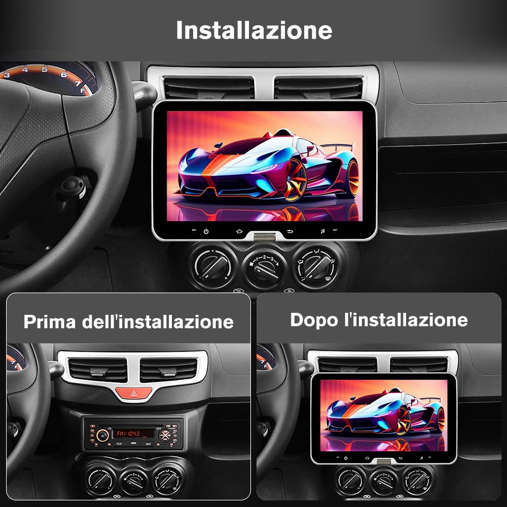 AWESAFE Universale Autoradio 1 din con Schermo (Rimovibile), Android 13 (2+64GB) 10.1" Car Radio con CarPlay Android Auto GPS Bluetooth WIFI FM RDS