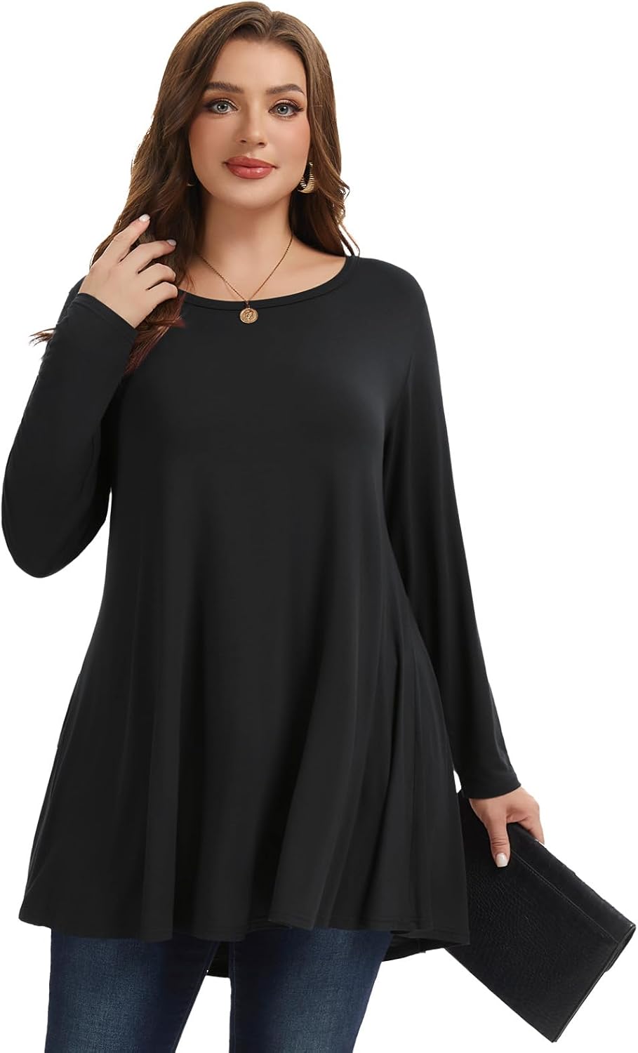 LARACE Plus Size Tunic Tops Long Sleeve Shirts for Women Swing Flowy Loose Fit Clothes for Leggings - Image 4