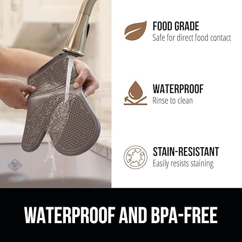 Miniatura 5 de Gorilla Grip - Juego de guantes de horno de silicona resistentes al calor, forro acolchado suave, extralargos, guantes flexibles impermeables para