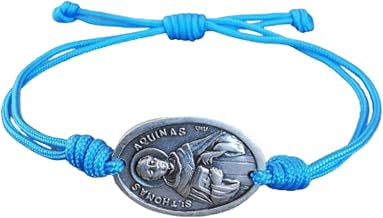 St Thomas Aquinas Medal Bracelet - Student Graduation Gift - Catholic Saint Charm Adjustable Cord Bracelet