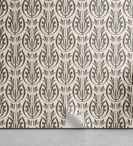 Ambesonne Art Nouveau Peel & Stick Wallpaper for Home, Medieval Inspired Floral Curved Classic Royal Petal Design, Self-Adhesive Living Room Kitchen Accent, 33 cm x 90 cm, Army Green Dried Rose