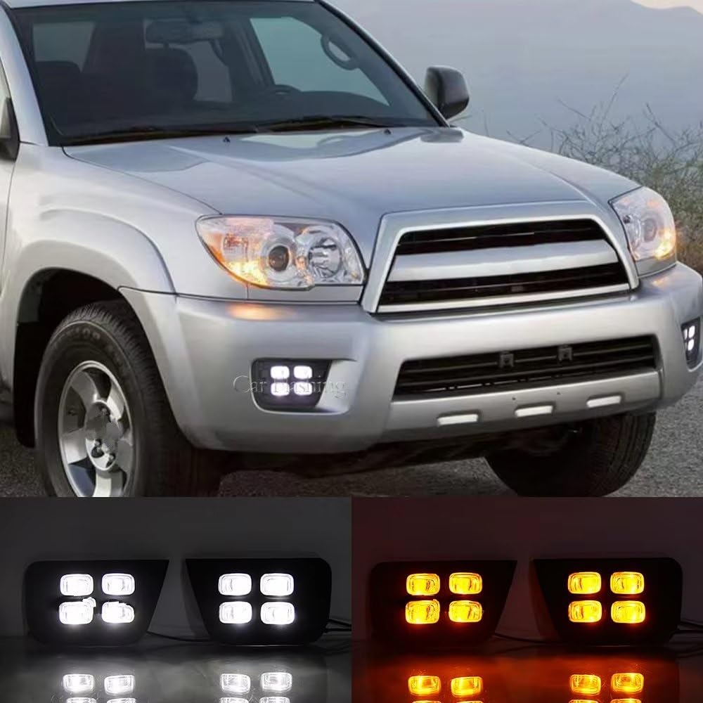 Conjunto Faros Antiniebla 2 Uds Para Toyota Para 4Runner N21 2006 - 2009 Luces Diurnas LED DRL Para Coche Con Indicadores De Señal De Giro Luz Diurna Antiniebla Antiniebla Delantero(White and Yellow)