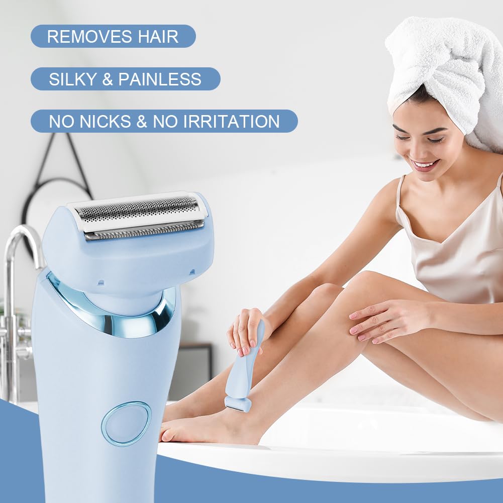 Rasoio Elettrico Donna Inguine, 2 in 1 IPX7 Rasoio Intimo ed Elettrico per Donne, Epilatore Viso Donna di Rimozione dei Peli per Bikini Ascelle Gambe Braccia E Viso, Ricaricabile Dry Wet