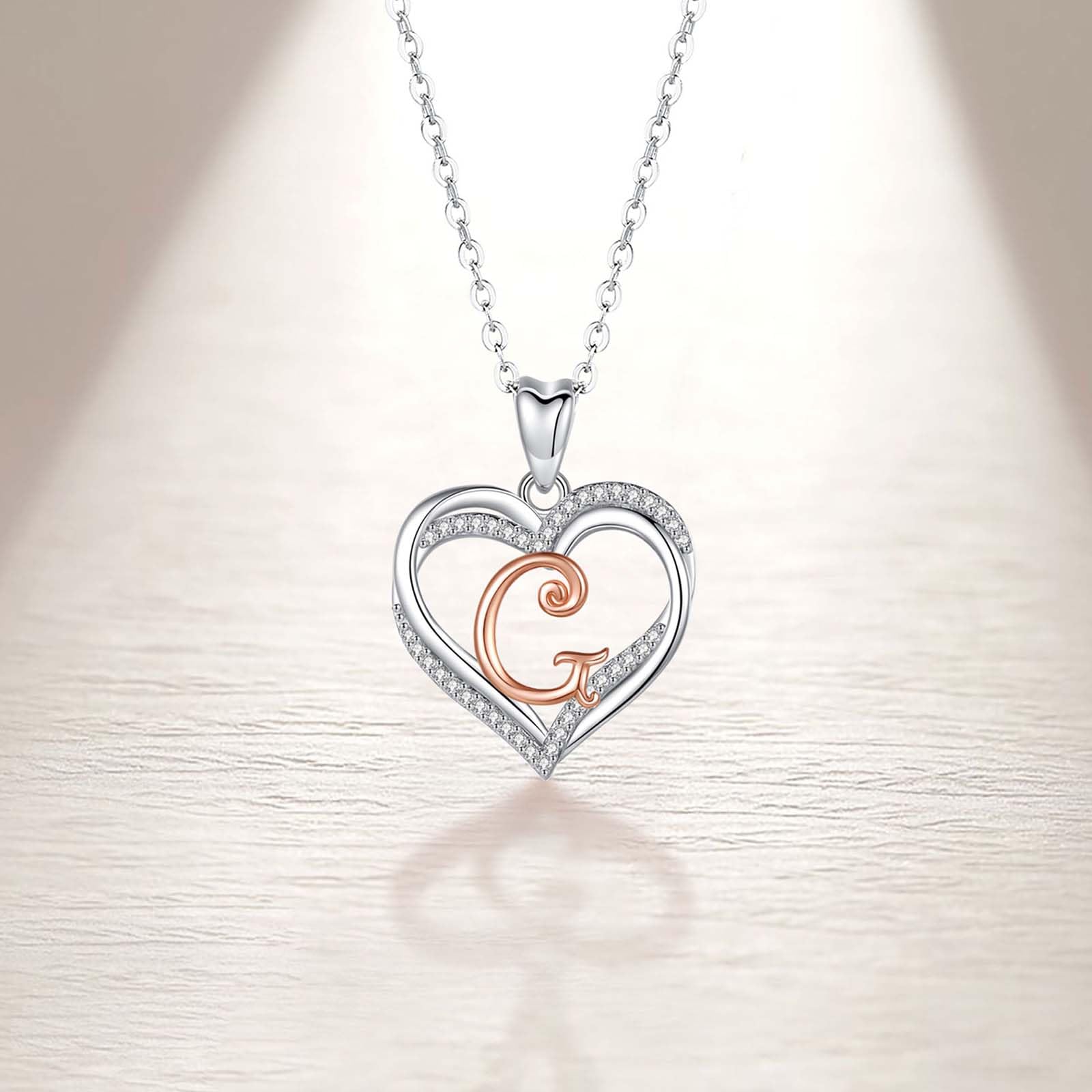 INFUSEU Collana con Ciondolo Cuore Lettera A-Z Alfabeto Capitale Gioielli Doppio Cuore Iniziale Senza Collo Cubic Zirconia CZ Regalo Donna Romantici, Catena da 20 Pollici
