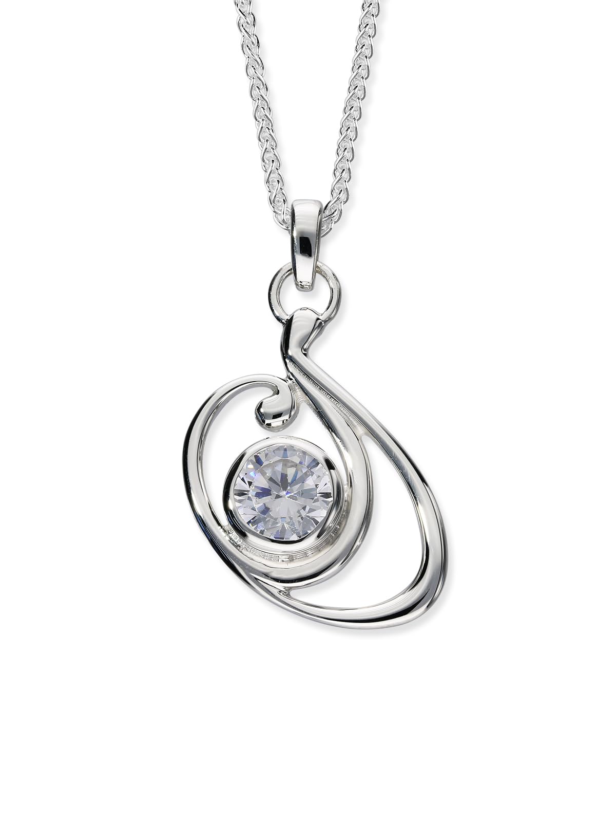 ORTAK 925 Sterling Silver Handmade Pendant Necklace, Featuring Cubic Zirconia Gemstone, Retreat Collection, High Polished, Fine Jewellery, Made In Scotland